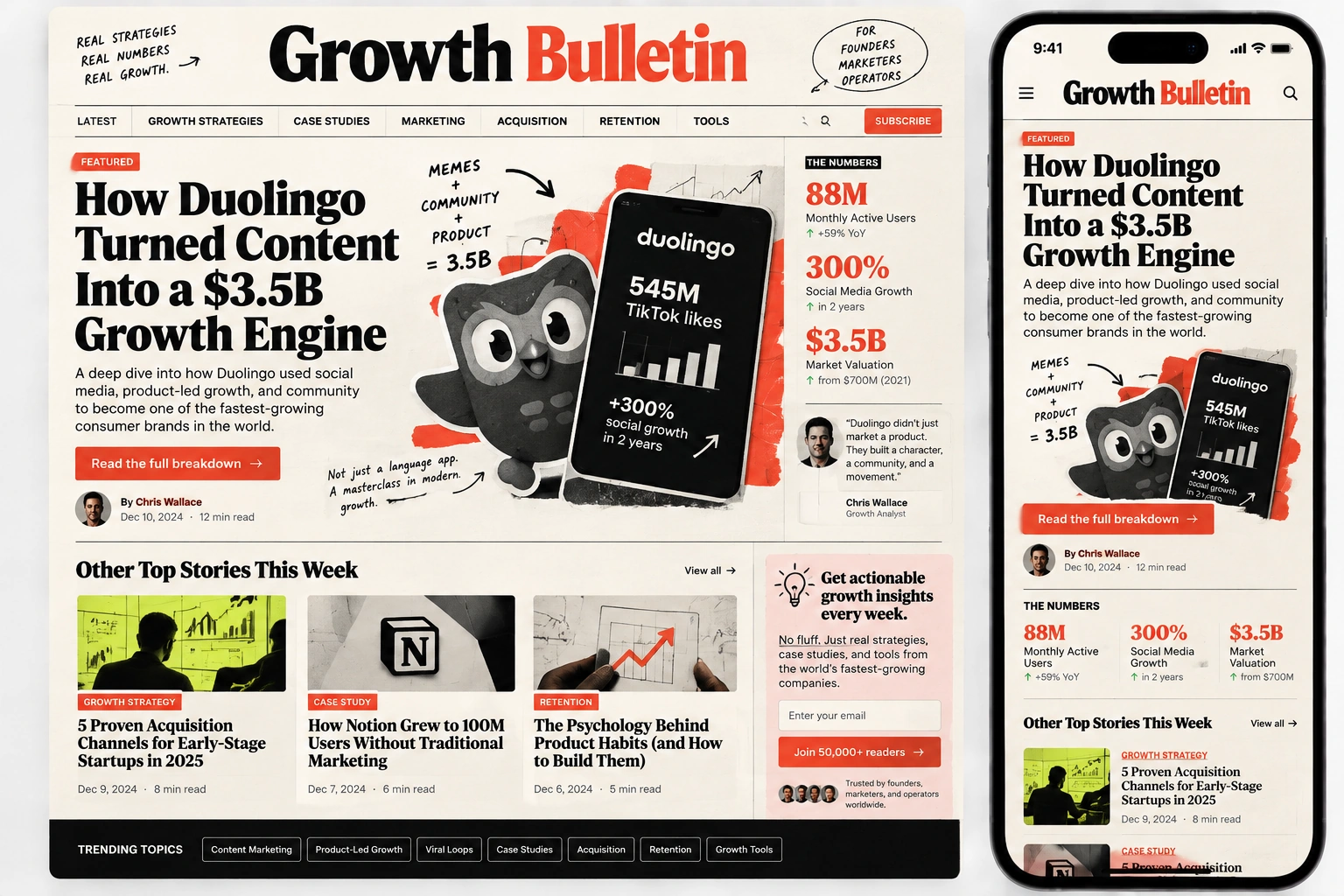 Growth & Marketing newsletter website template design blueprint