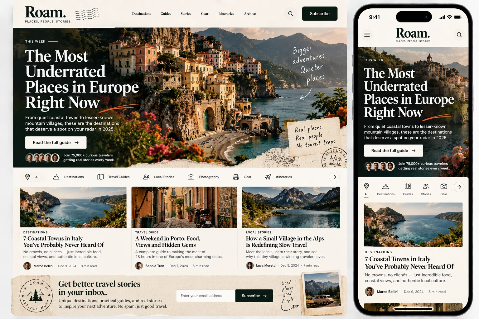 Travel & Lifestyle newsletter website template design blueprint