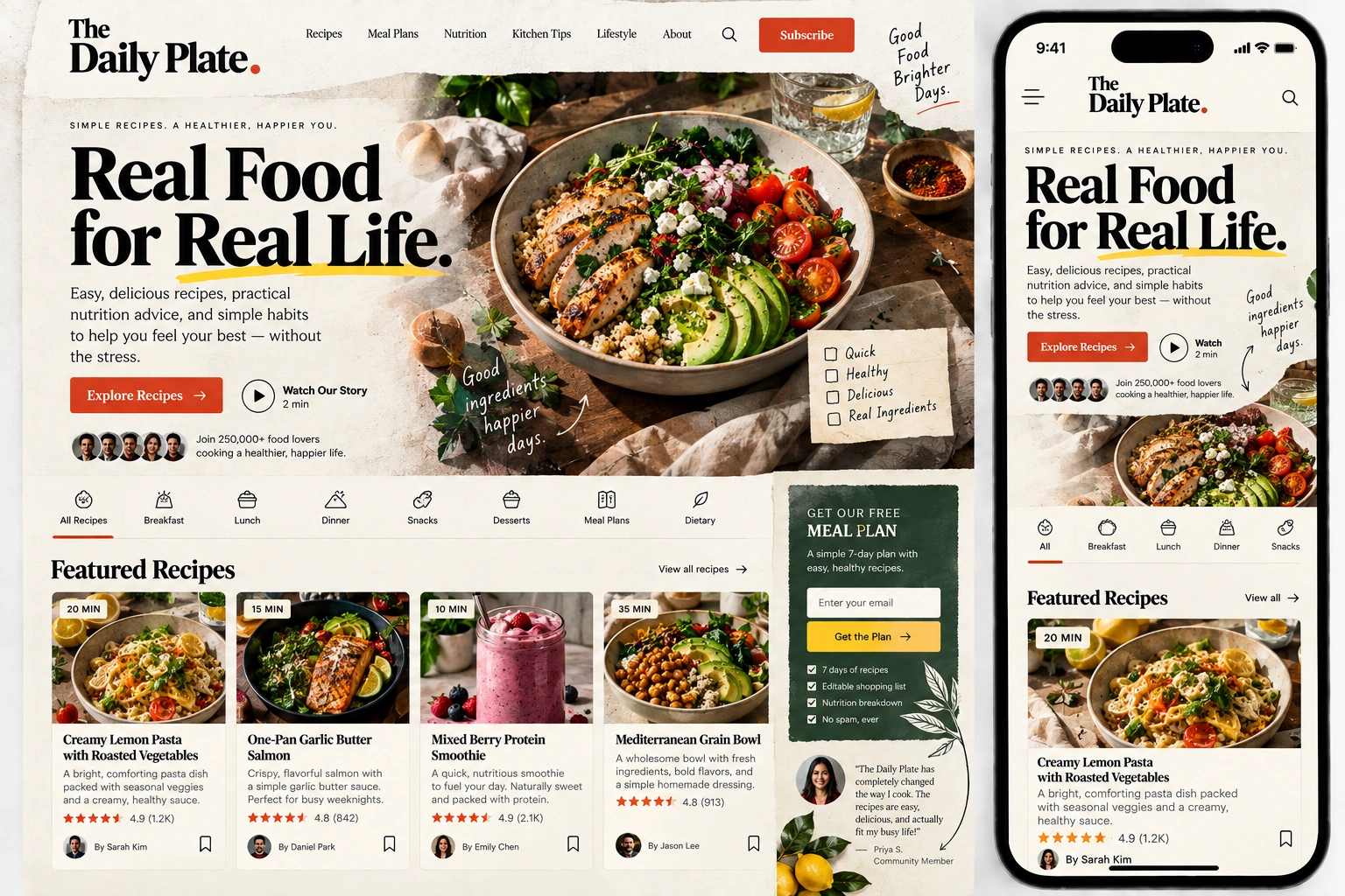 Food & Wellness newsletter website template design blueprint