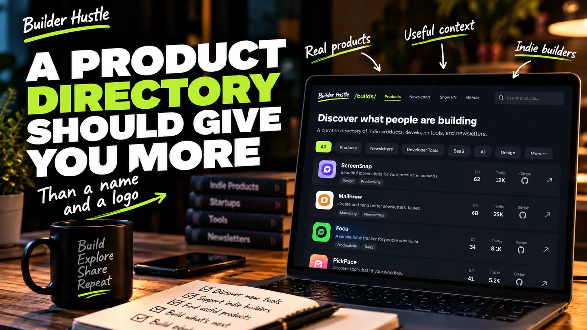 Not every good product gets noticed — Builder Hustle Builds software discovery directory launch